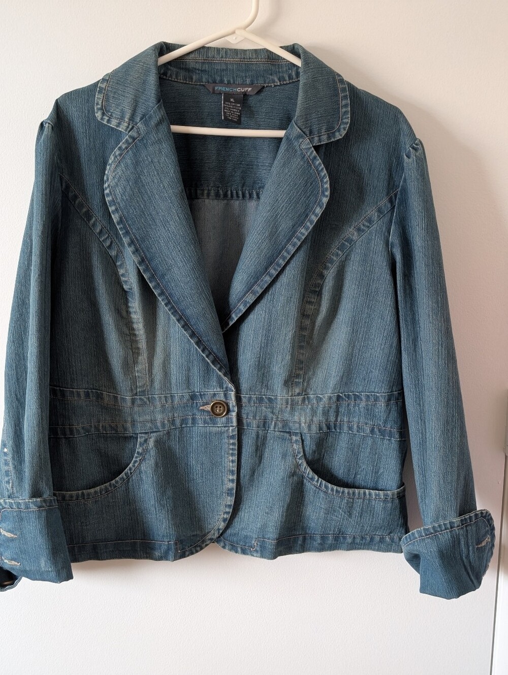 French Cuff Blue Denim Blazer Jacket Xl